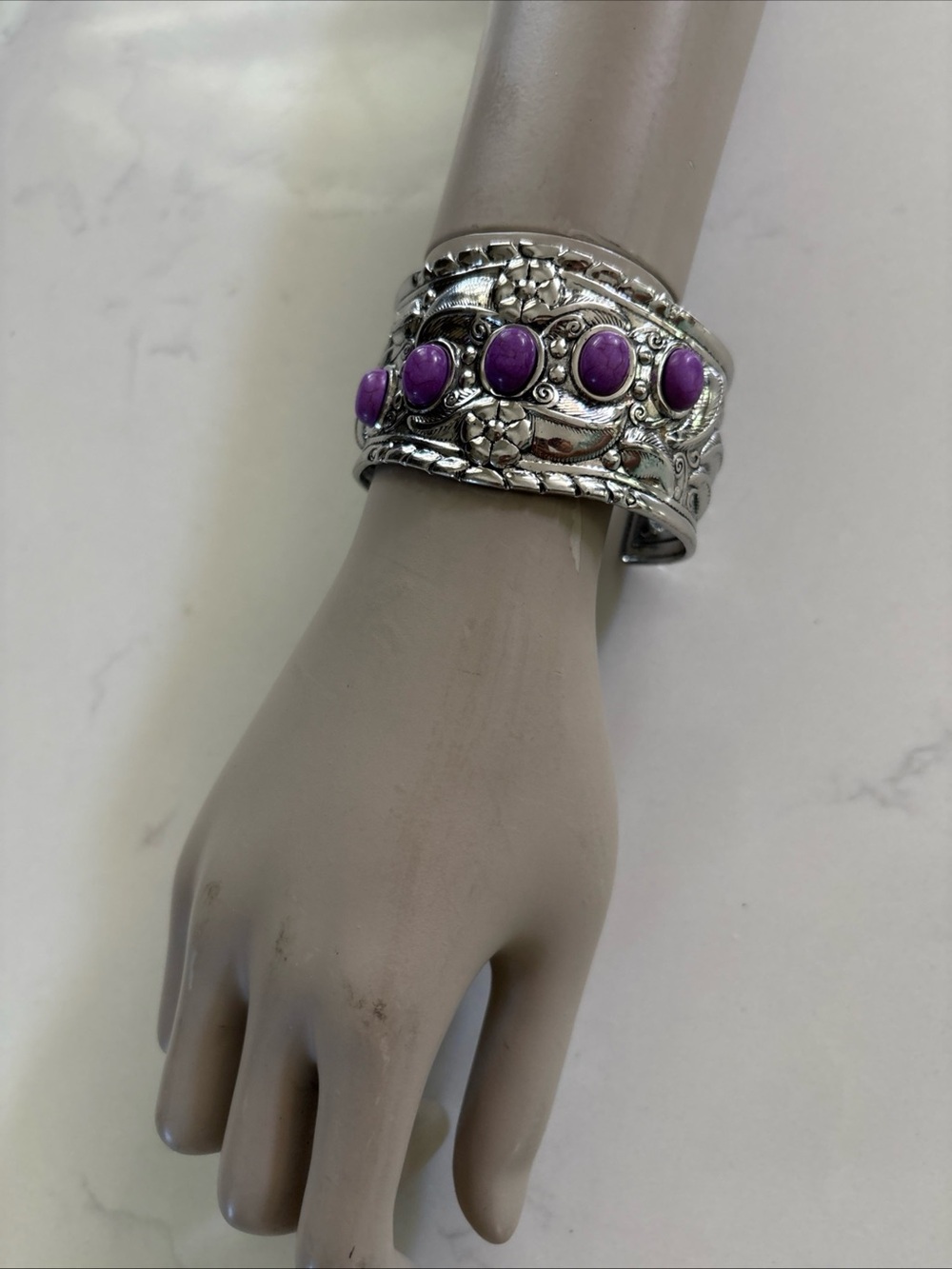 paparazzi Silver-Tone Cuff Bracelet with Purple Cabochons